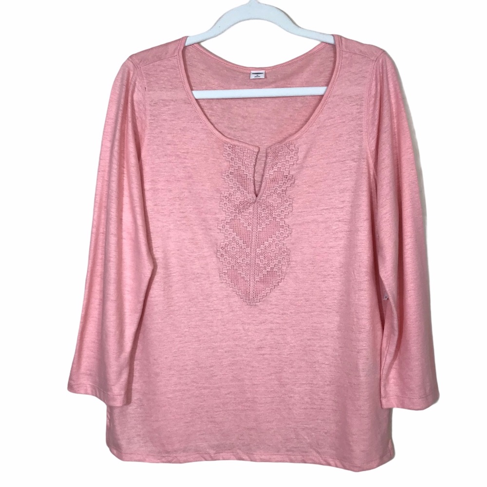 Old Navy‎ Lace Front Linen Blend Pink Top